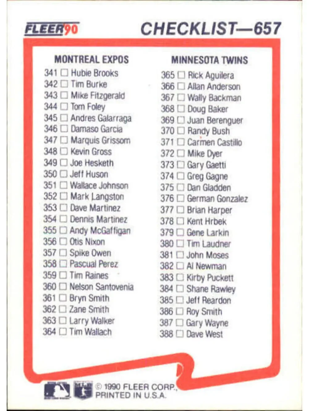1990 Checklist Fleer Baseball Card #657